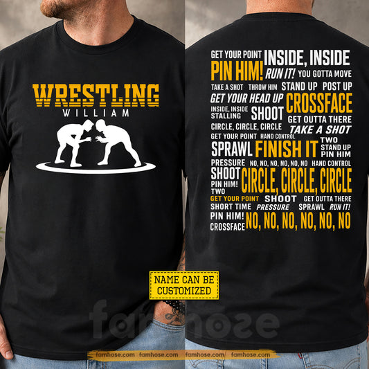 Personalized Wrestling Two-sided T-shirt, Circle Shoot Finish Sport Tees Gift For Wrestling Lover