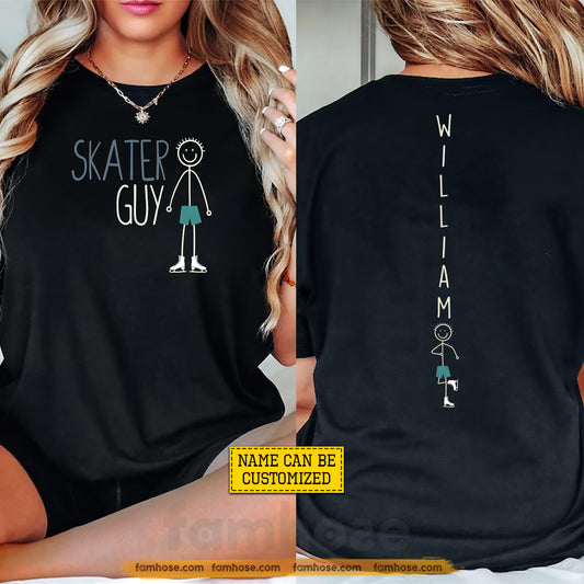 Personalized Ice Skating Two-sided T-shirt, Skater Guy Sport Tees Gift For Ice Skating Lover