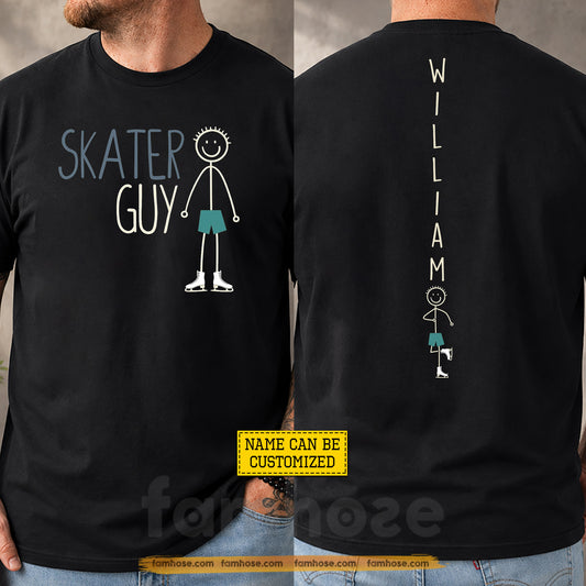 Personalized Ice Skating Two-sided T-shirt, Skater Guy Sport Tees Gift For Ice Skating Lover