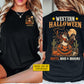 Personalized Western Halloween Cowboy Two-sided T-shirt, Boots, Boos & Brooms Tees Spooky Season Gift For Cowboys