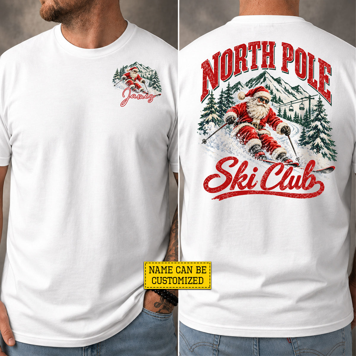 Funny Personalized Skiing Two-sided T-shirt, North Pole Ski Club Tees Xmas Gift For Skiing Lover