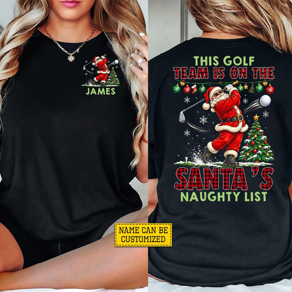 Funny Personalized Christmas Golf Two-sided T-shirt, This Golf Team Is On The Santa's Naughty List Tees, Xmas Gift For Golf Lover