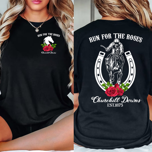 Kentucky Derby Two-side T-shirt, Run For Roses Tees Gift For Horse Racing Lovers