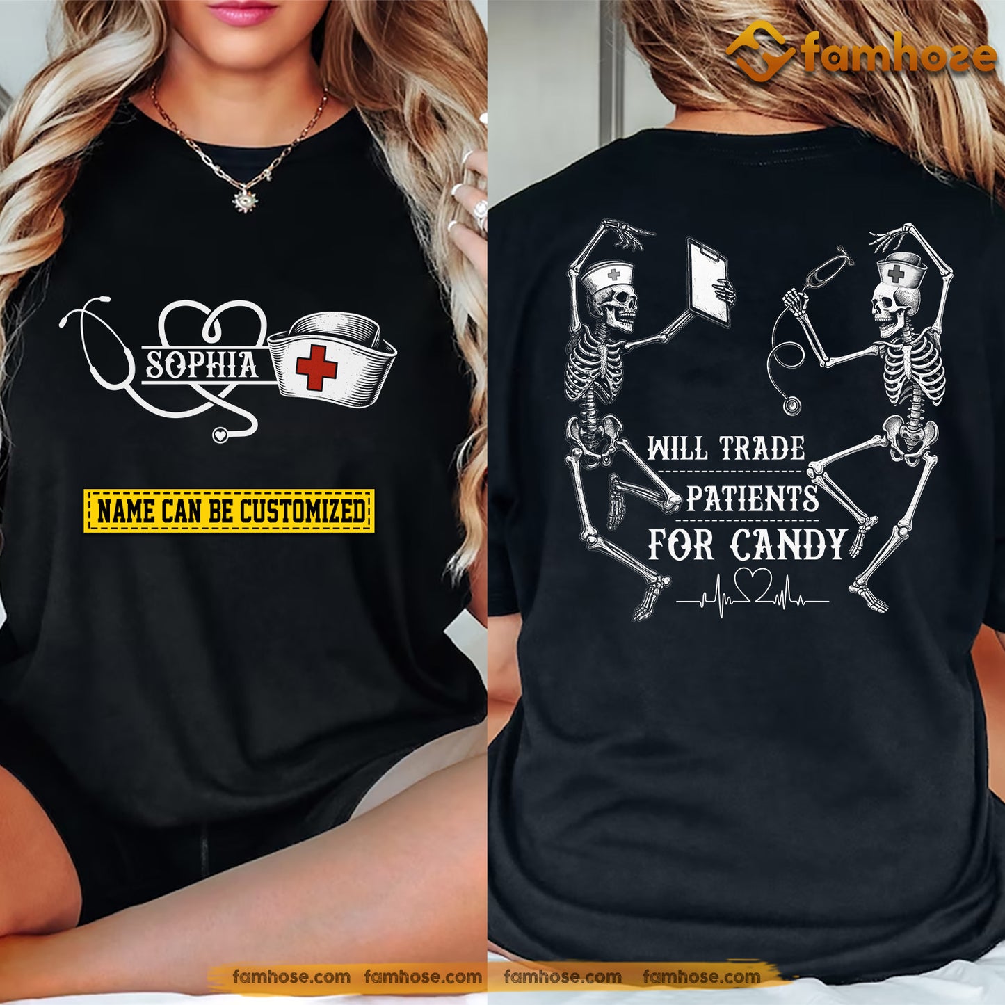 Funny Personalized Nurse Two-Sided T-shirt, Will Trade Patients For Candy Tees Gift For Nurse Lover
