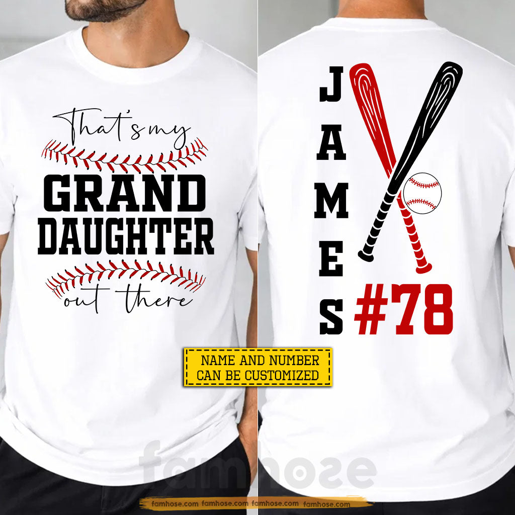 Personalized Baseball Grandparents Two-sided T-shirt, That's My Granddaughters Out There Tees Gift For Baseball Lovers