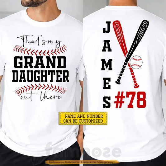 Personalized Baseball Grandparents Two-sided T-shirt, That's My Granddaughters Out There Tees Gift For Baseball Lovers