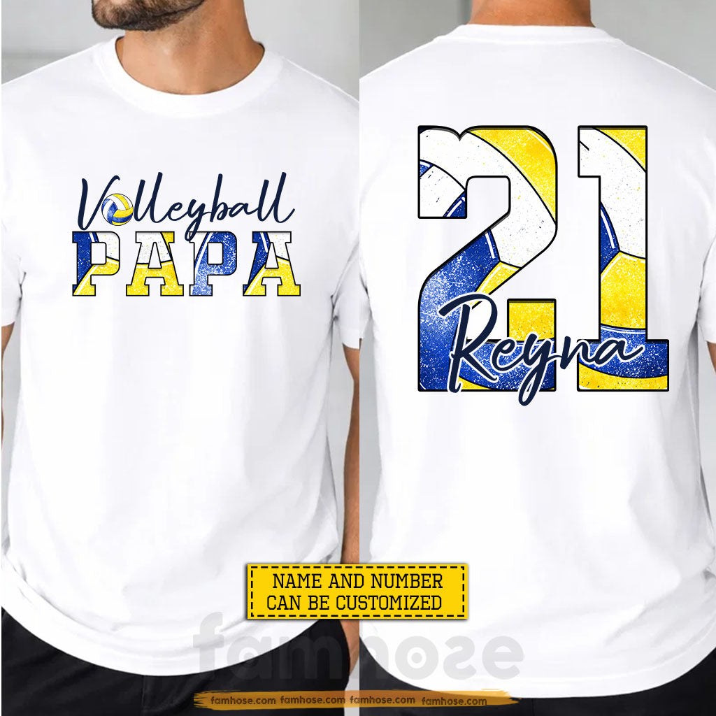 Personalized Volleyball Dad Two-sided T-shirt, Volleyball Papa Design Tees Father's Day Gift For Volleyball Lovers