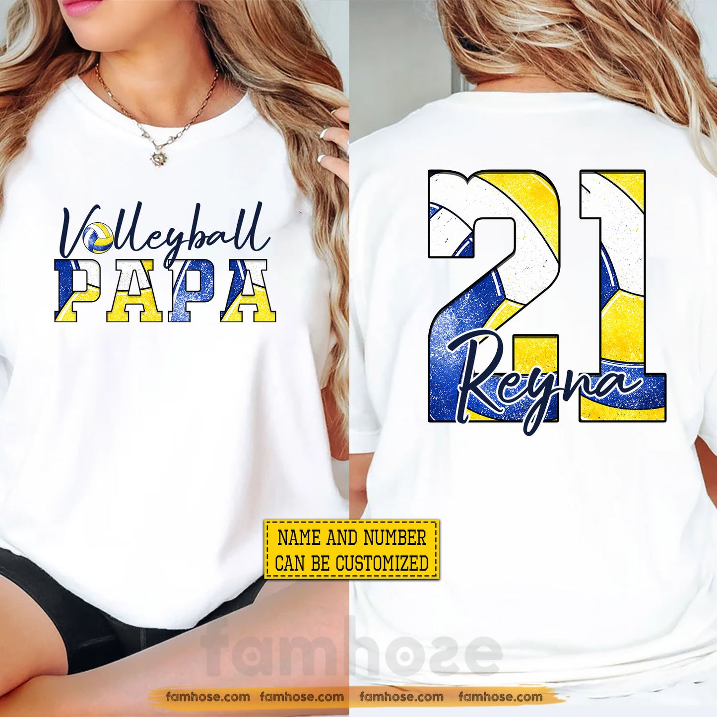 Personalized Volleyball Dad Two-sided T-shirt, Volleyball Papa Design Tees Father's Day Gift For Volleyball Lovers