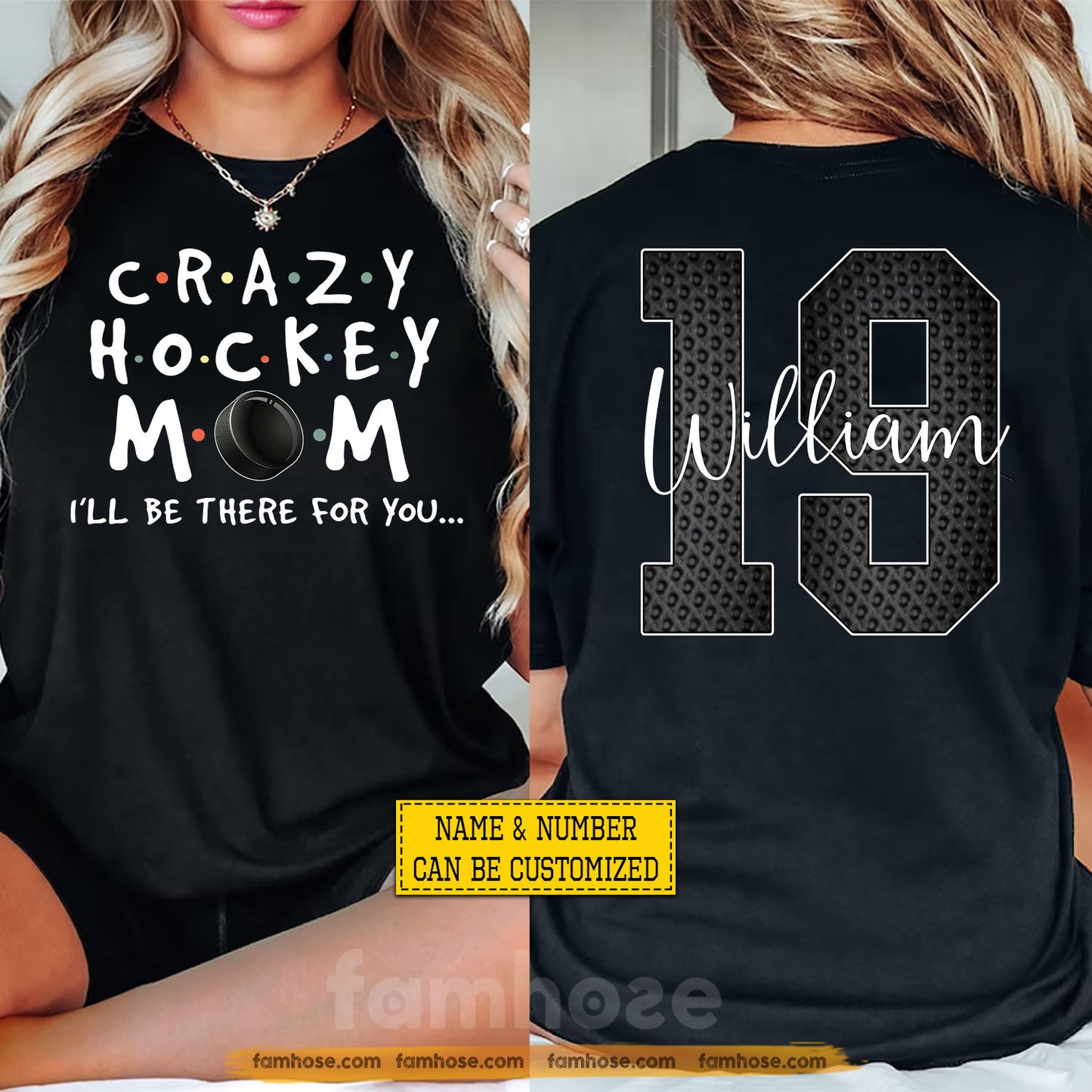 Personalized Hockey Mom Two-sided T-shirt, Crazy Hockey Mom Sport Tees Mother's Day Gift For Hockey Lovers