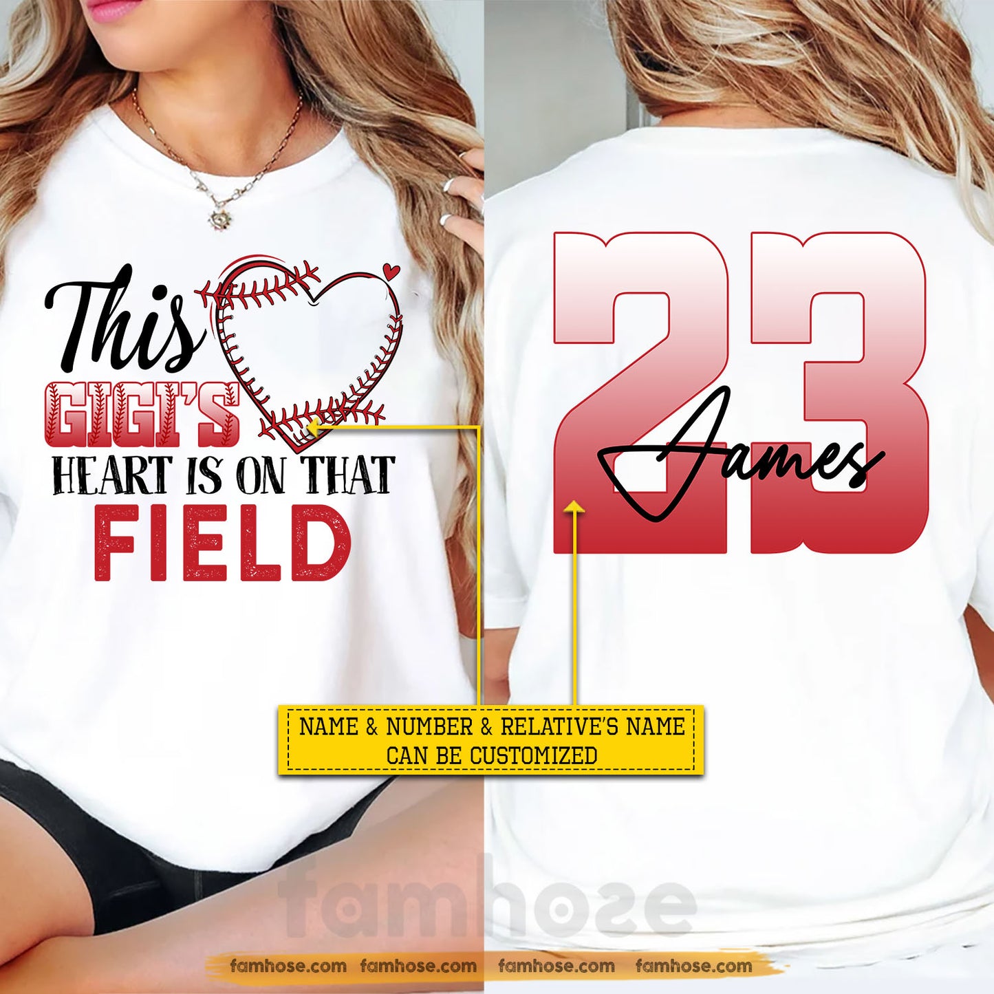 Personalized Baseball Gigi Two-sided T-shirt, This Gigi's Heart Is On That Field Tees Gift For Baseball Lovers