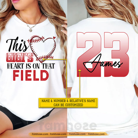 Personalized Baseball Gigi Two-sided T-shirt, This Gigi's Heart Is On That Field Tees Gift For Baseball Lovers
