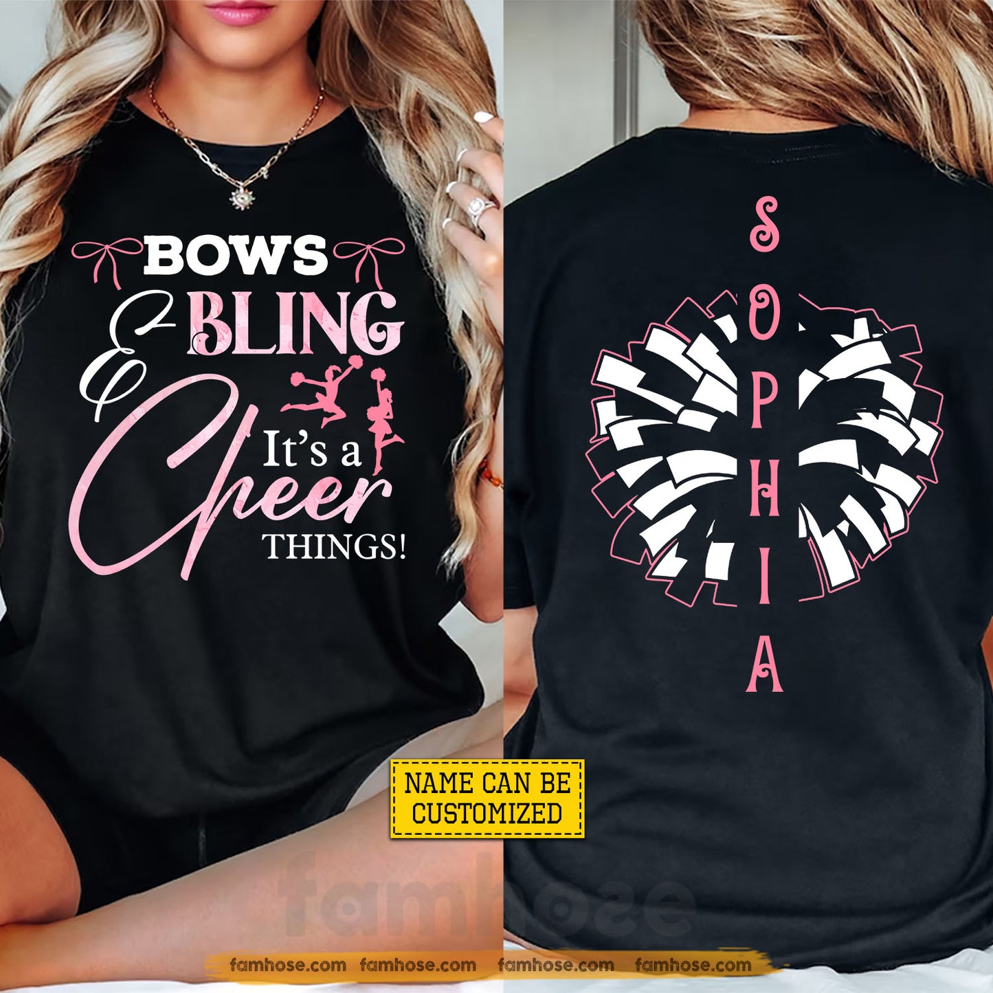 Personalized Cheerleading Two-sided T-shirt, Bows & Bling It's A Cheer Things Tees Gift For Cheerleading Lover