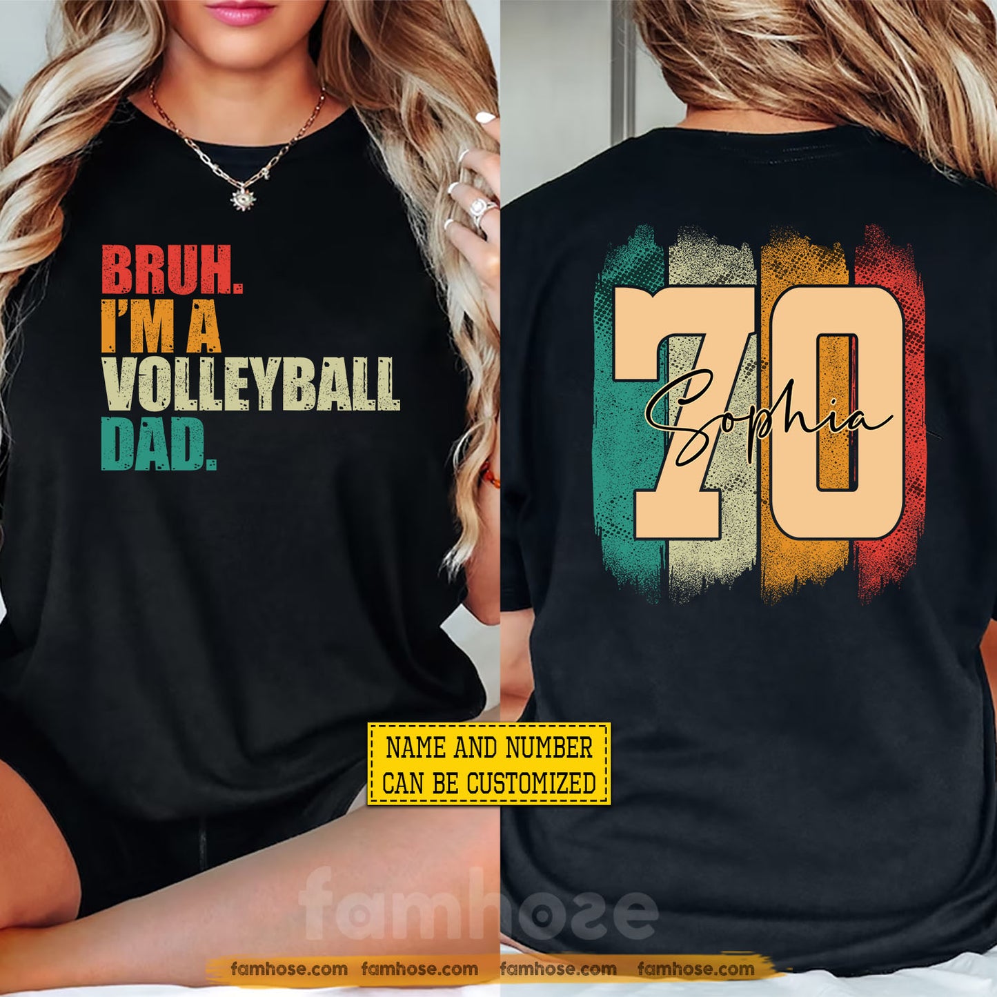 Vintage Personalized Volleyball Dad Two-sided T-shirt, Bruh I'm Volleyball Dad Sport Tees Father's Day Gift For Volleyball Lovers
