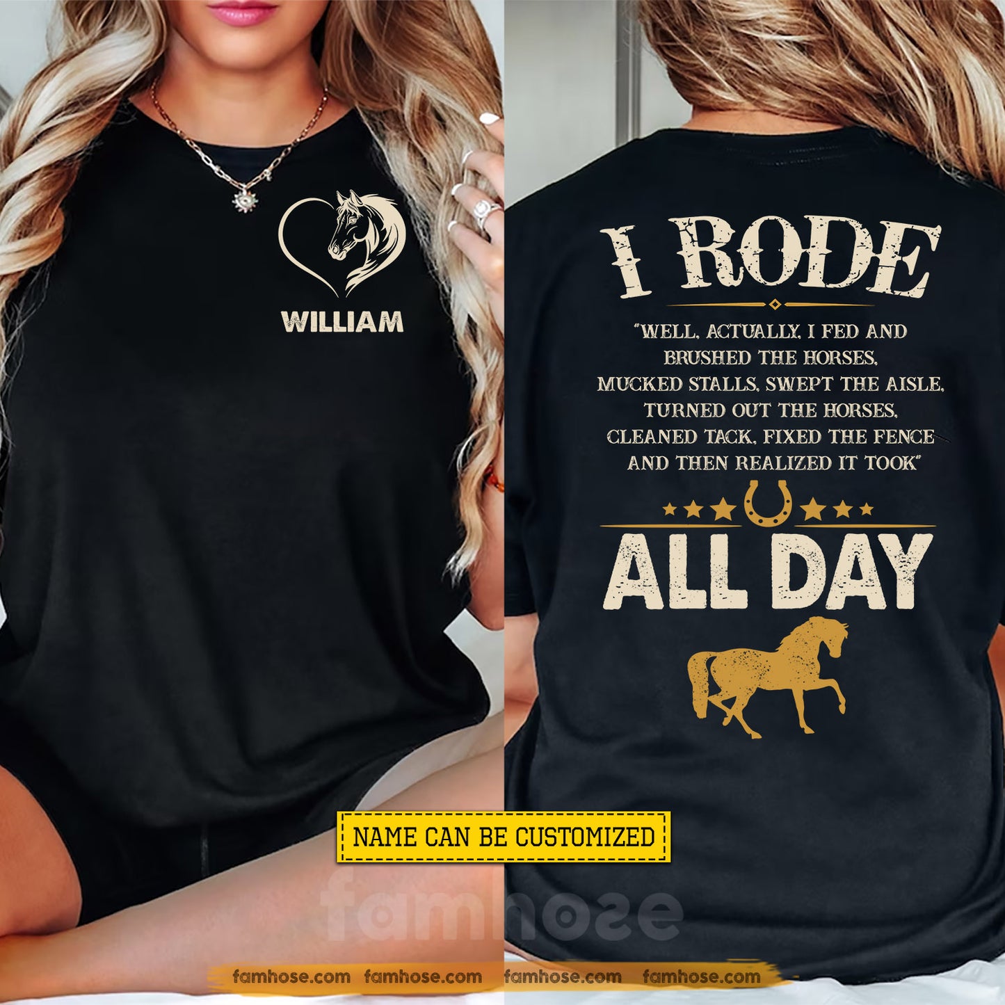 Personalized Horse Riding Two-sided T-shirt, I Rode All Day Tees Gift For Horse Riding Lover