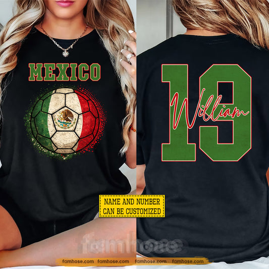 Personalized Mexico Soccer Team Two-sided T-shirt, Play With Mexican Pride Sport Tees Gift For Soccer Lover