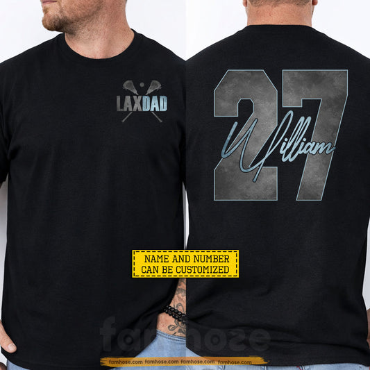 Personalized Lacrosse Dad Two-sided T-shirt, Laxdad Sport Tees Father's Day Gift For Lacrosse Lovers