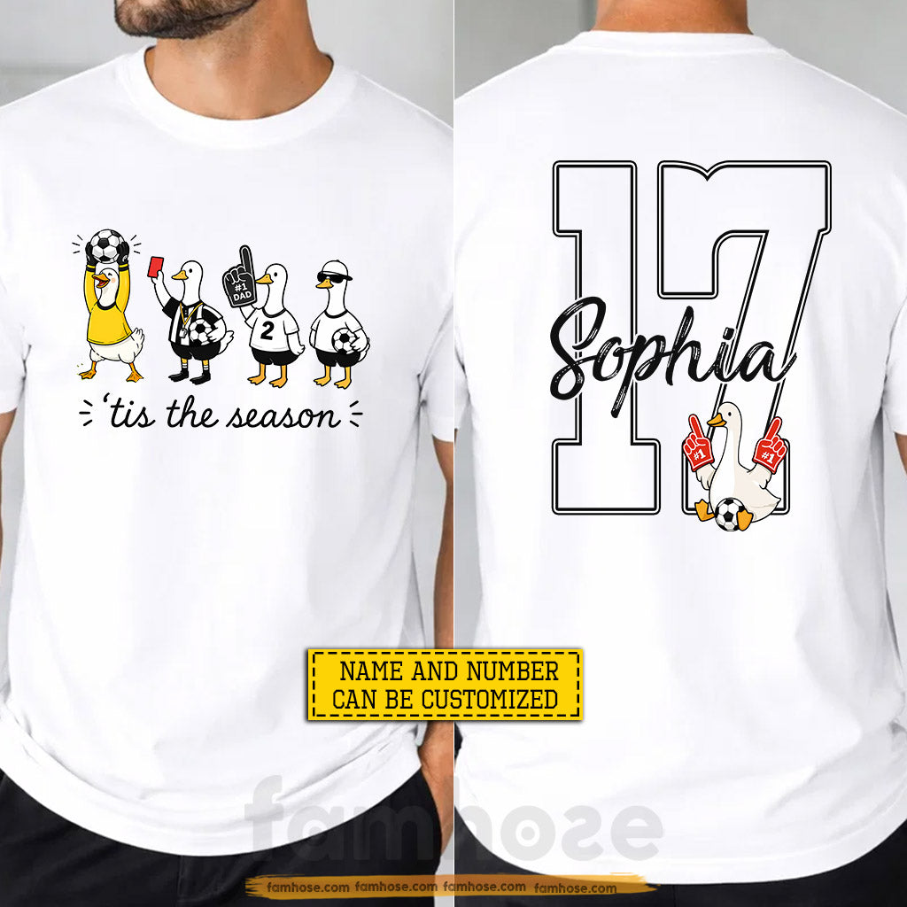 Personalized Global Football Tournament Two-sided T-shirt, Duck 'Tis The Season Sport Tees Gift For Soccer Lovers