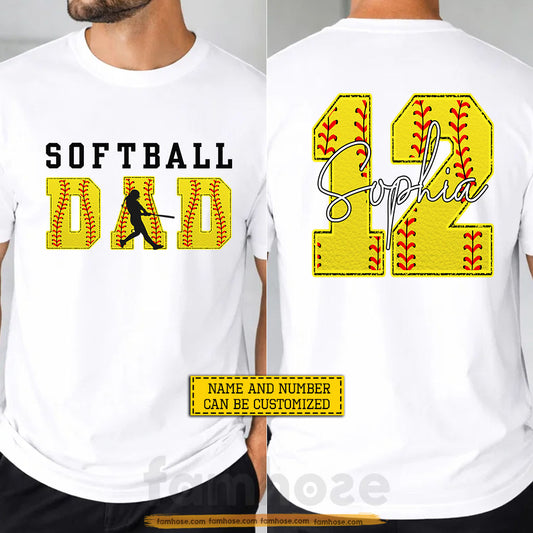 Personalized Softball Dad Two-sided T-shirt, Softball Dad Tees Father's Day Gift For Softball Lovers