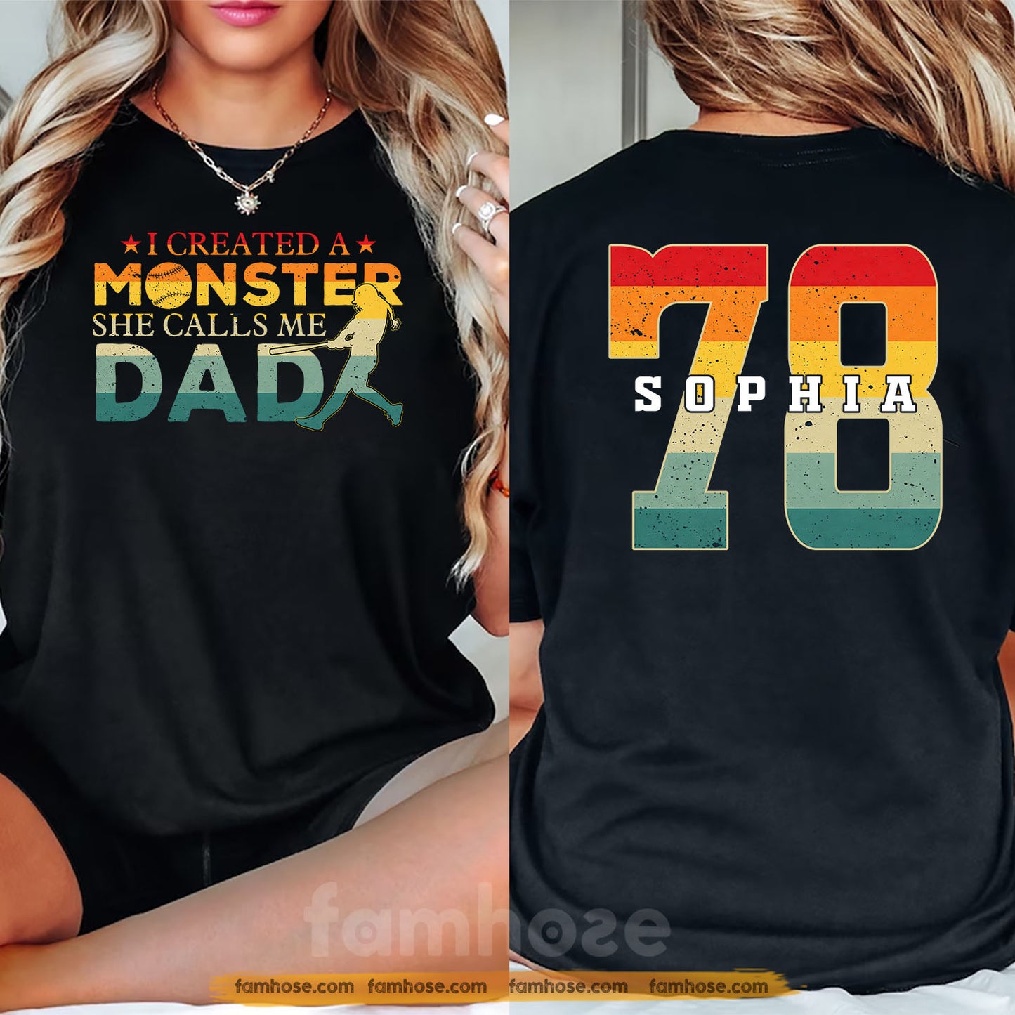 Vintage Personalized Softball Dad Two-sided T-shirt, I Created A Monster Sport Tees Father's Day Gift For Softball Lovers