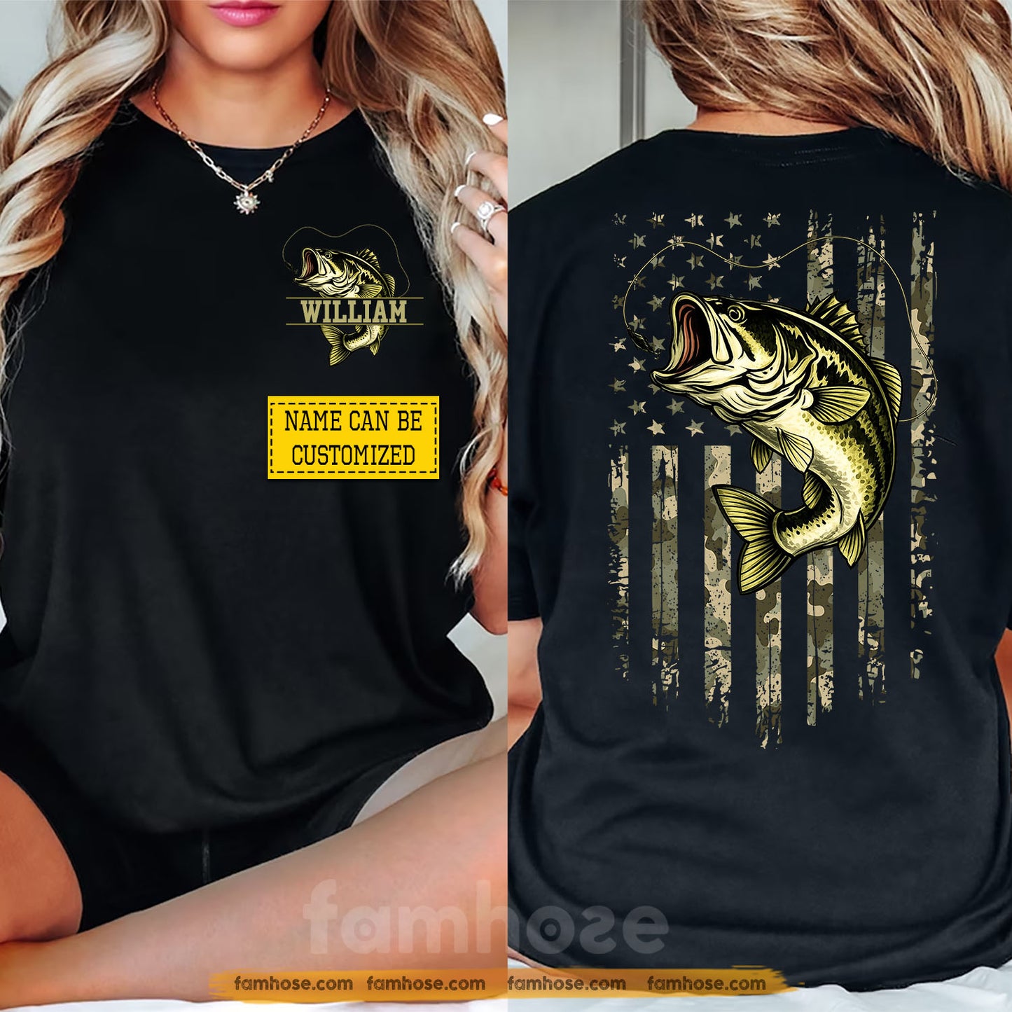 Personalized Fishing Two-sided T-shirt, Patriot Fisher Tees Gift For Fishing Lovers