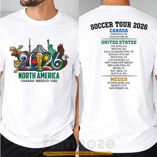 International Soccer Championship 2026 Two-sided T-shirt, North America Canada Mexico USA Football Tournament 2026 Tees Sport Gift