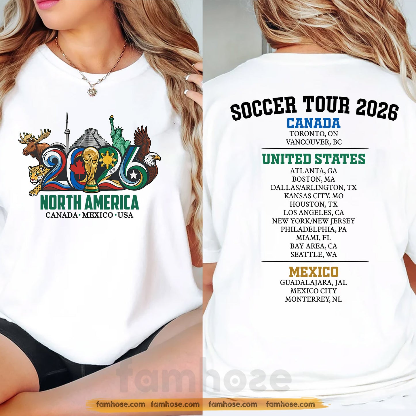 International Soccer Championship 2026 Two-sided T-shirt, North America Canada Mexico USA Football Tournament 2026 Tees Sport Gift