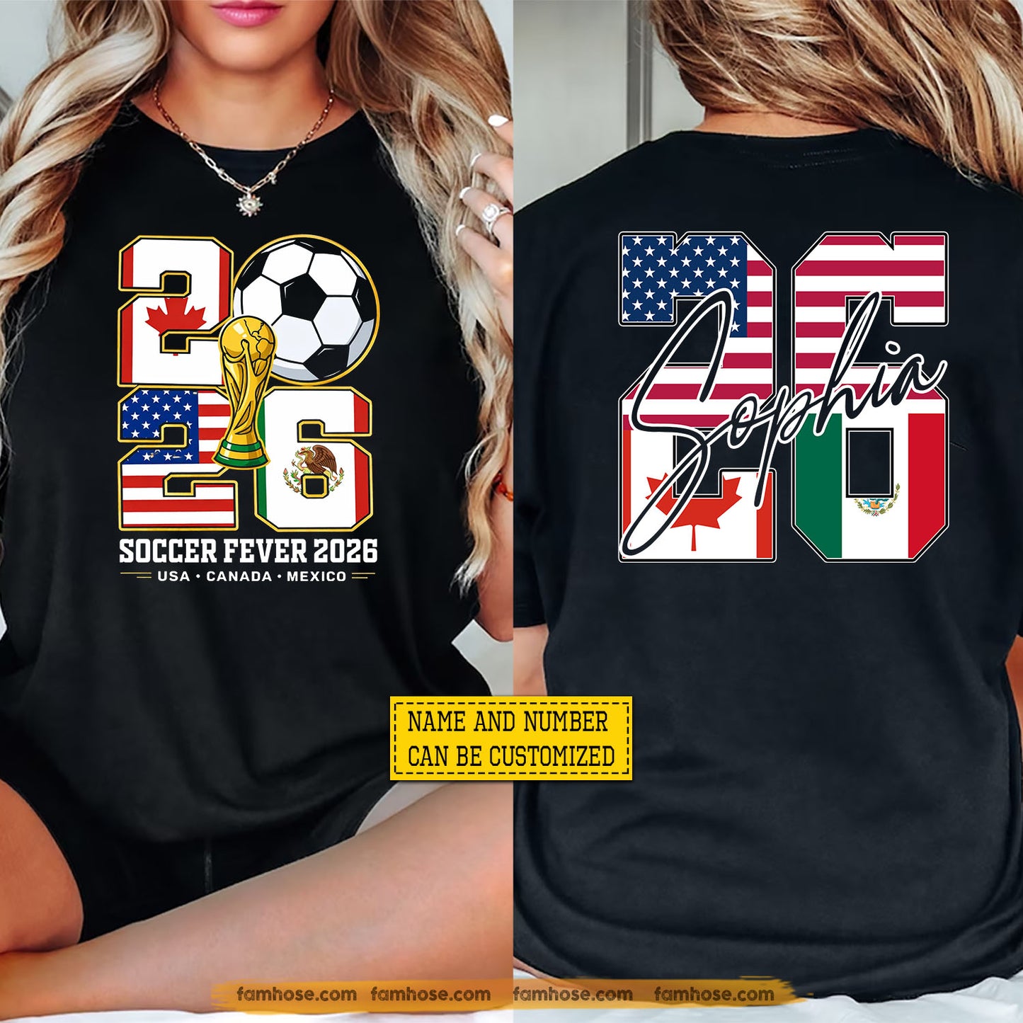 Personalized International Soccer Championship 2026 Two-sided T-shirt, USA Canada Mexico Soccer Tournament 2026 Tees Gift