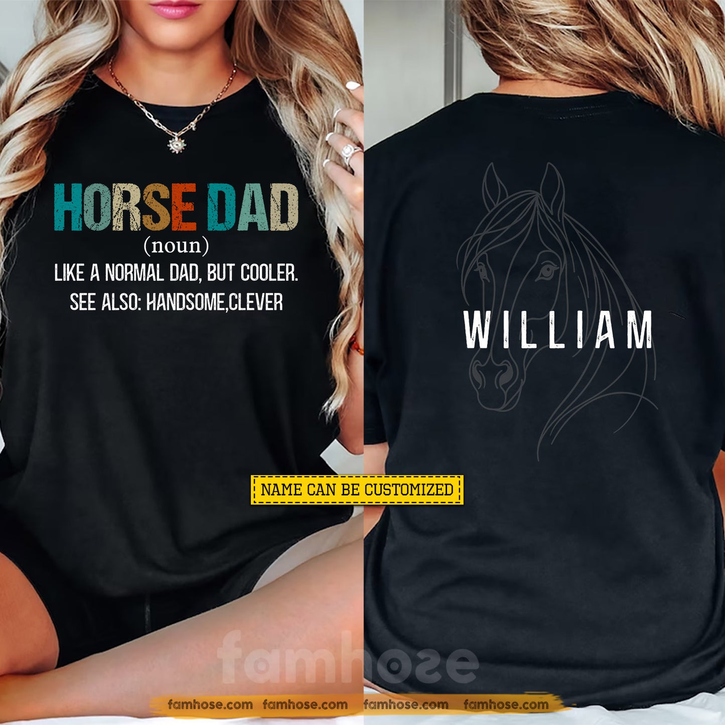 Personalized Horse Dad Two-sided T-shirt, Horse Dad Like A Normal Dad But Cooler Tees Father's Day Gift For Horse Lovers