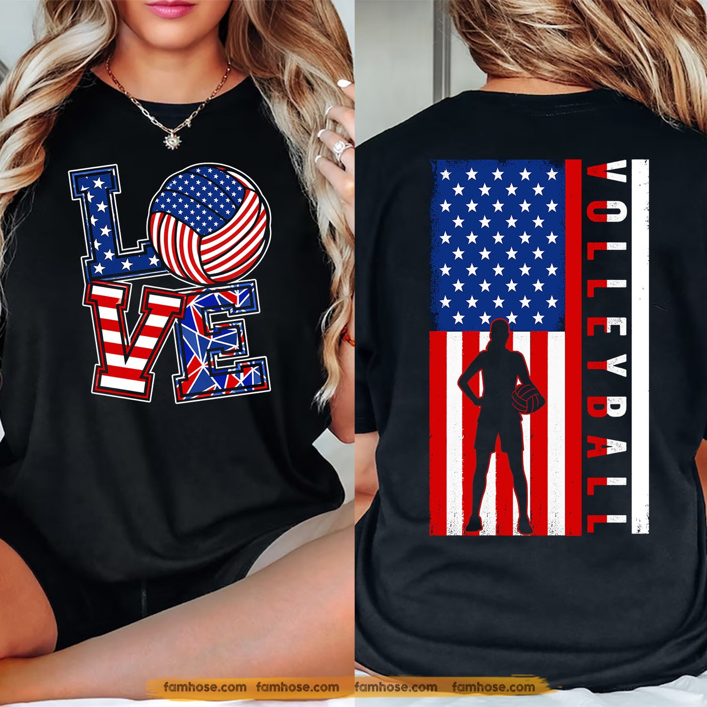 Volleyball July 4th Two-sided T-shirt, Love Volleyball USA Flag Sport Tees Independence Day Gift For Volleyball Lovers