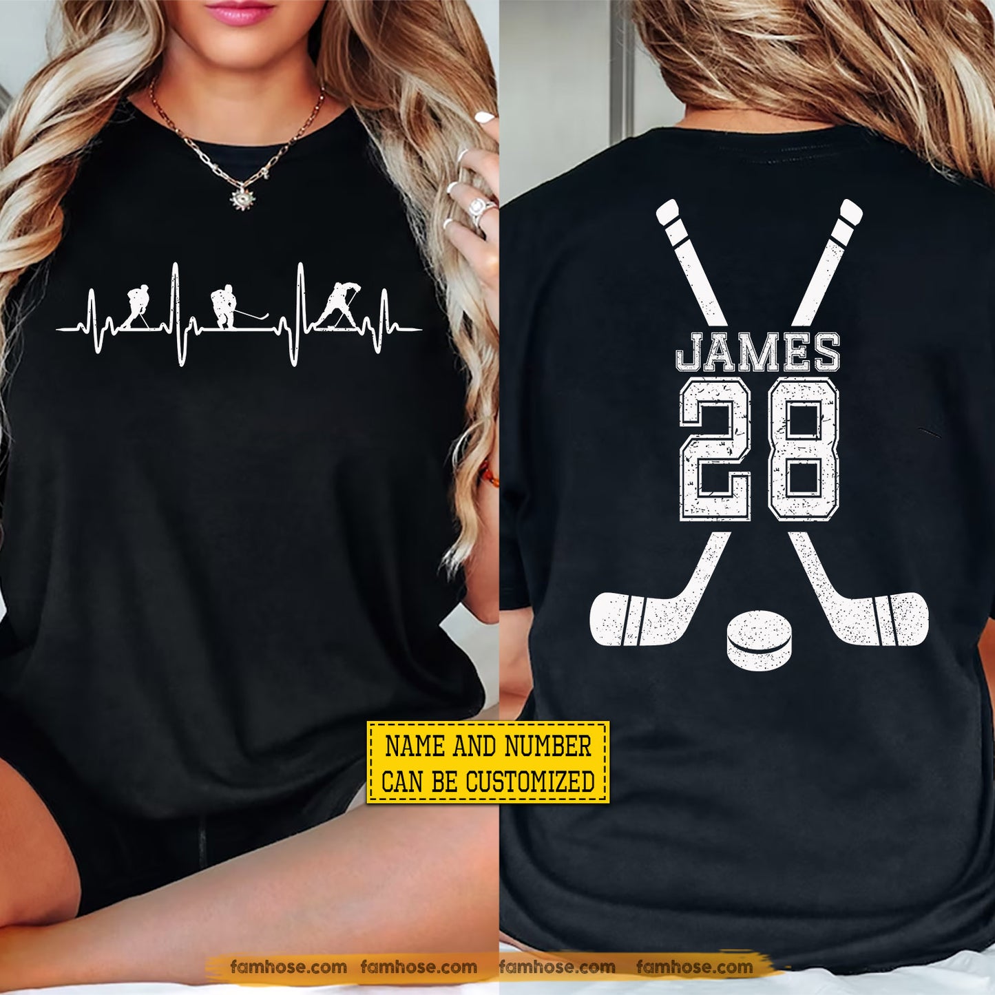 Personalized Hockey Two-sided T-shirt, Hockey Is My Heartbeat Sport Tees Gift For Hockey Lover