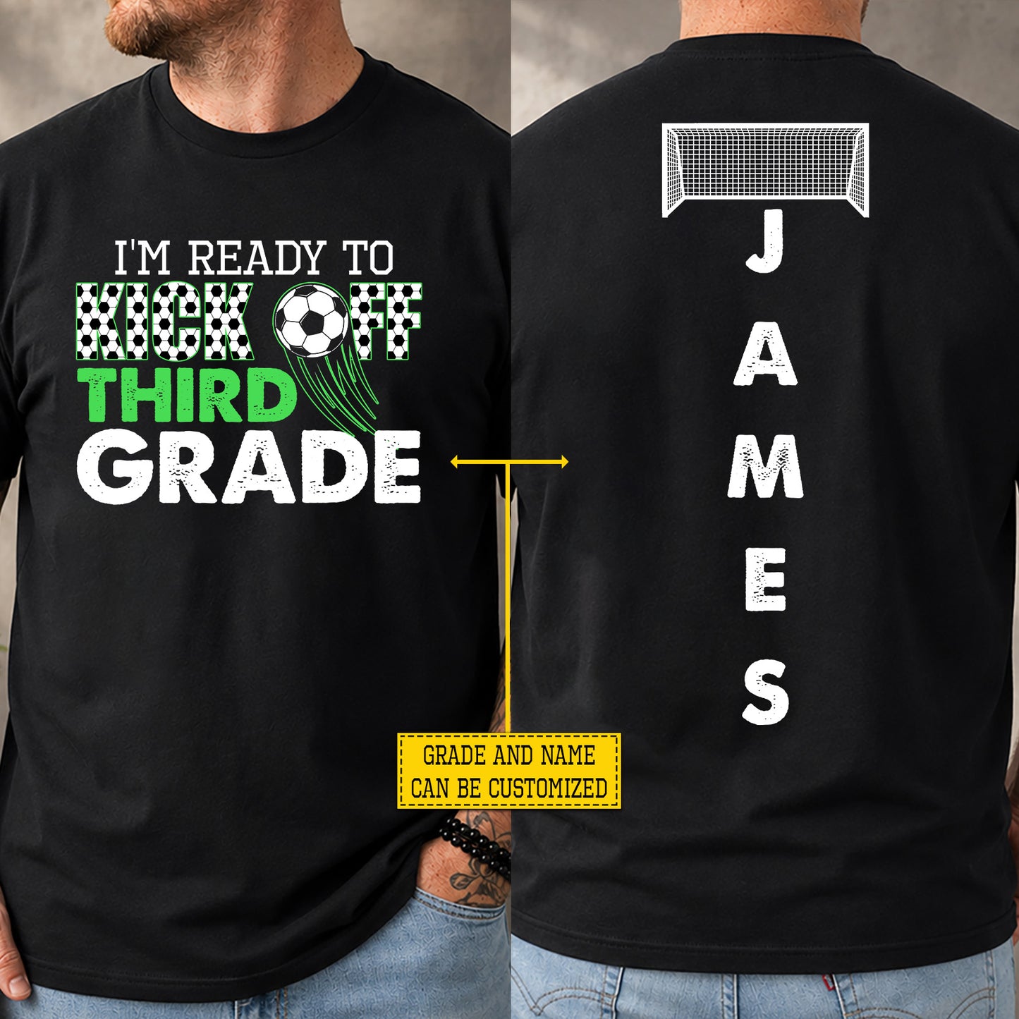 Personalized Soccer Back To School Kid Two-sided T-shirt, I'm Ready To Kick Off Preschool Tees Elementary School Student Gift For Soccer Lover