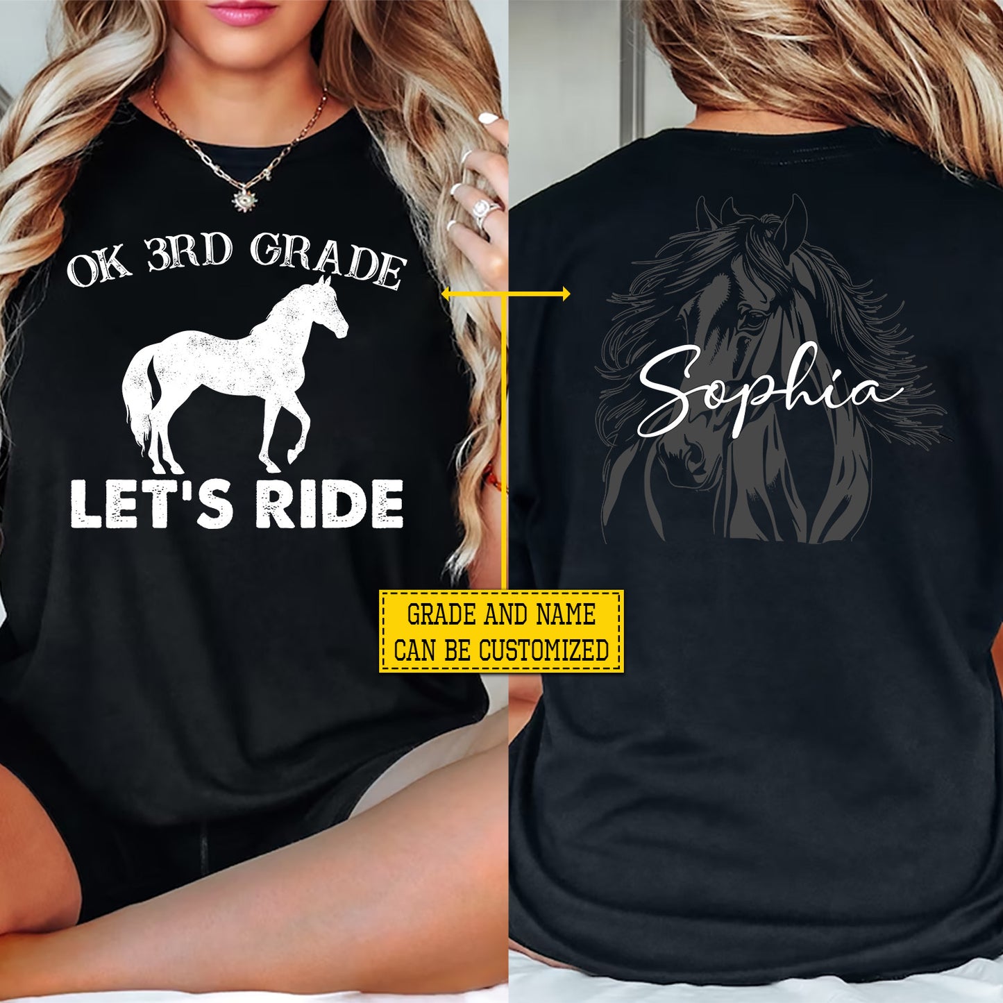 Personalized Horse Riding Back To School Kid Two-sided T-shirt, Let's Ride Preschool Tees Elementary School Student Gift For Horse Riding Lover