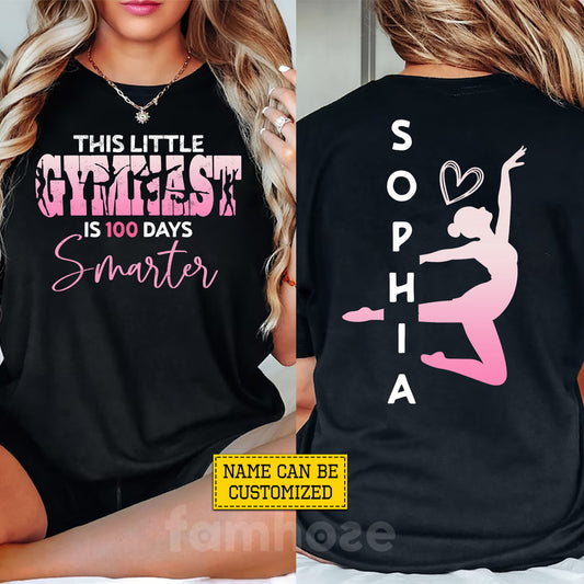 Personalized Gymnastics First Day Of School Two-sided T-shirt, This Little Gymnast Is 100 Days Smarter Back To School Sport Tees, Student Gift For Gymnastics Lover