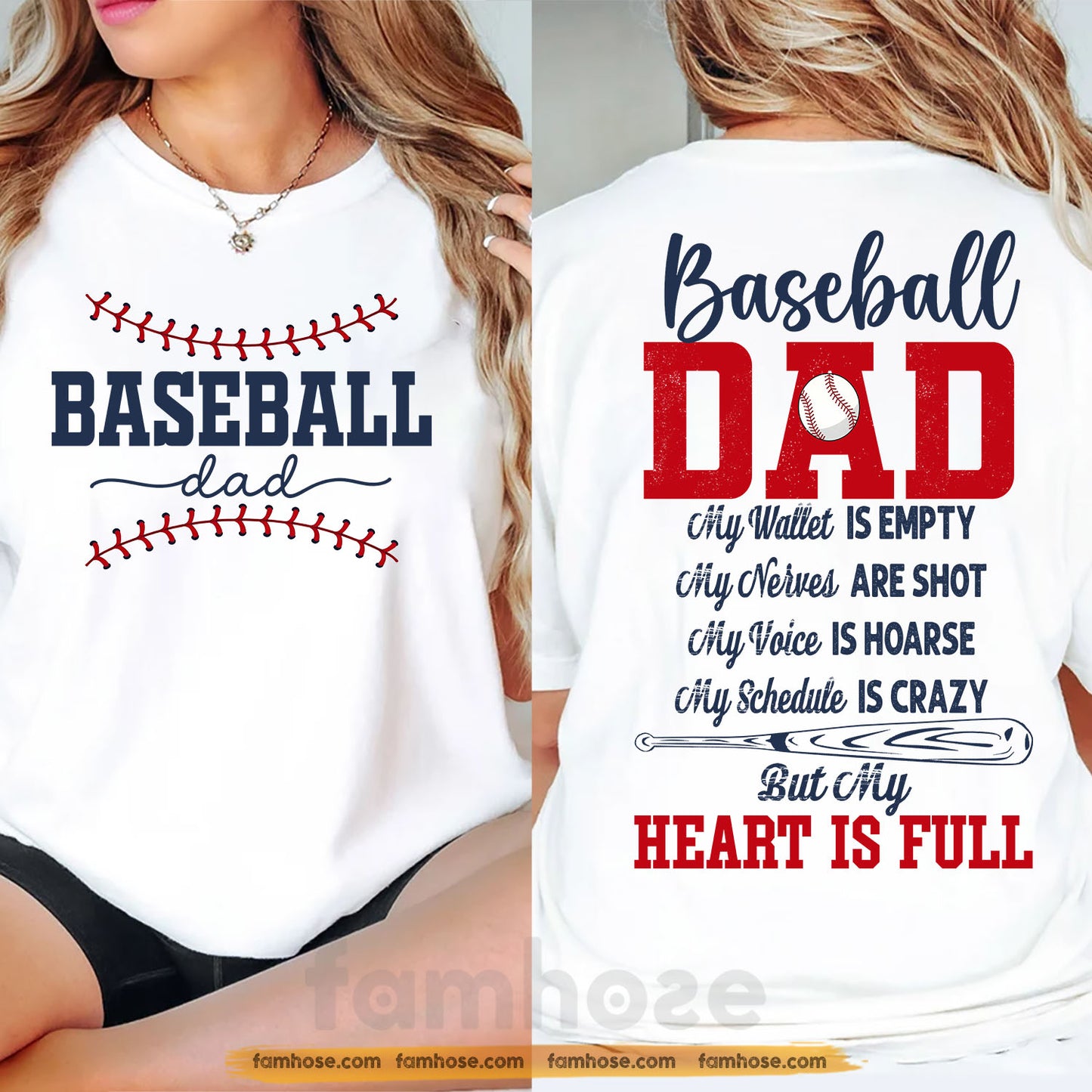 Funny Baseball Dad Two-sided T-shirt, But My Heart Is Full Tees Father's Day Gift For Baseball Lover