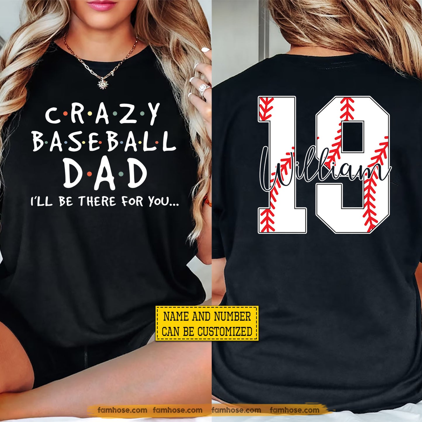 Personalized Baseball Dad Two-sided T-shirt, Crazy Baseball Dad Sport Tees Father's Day Gift For Baseball Lovers
