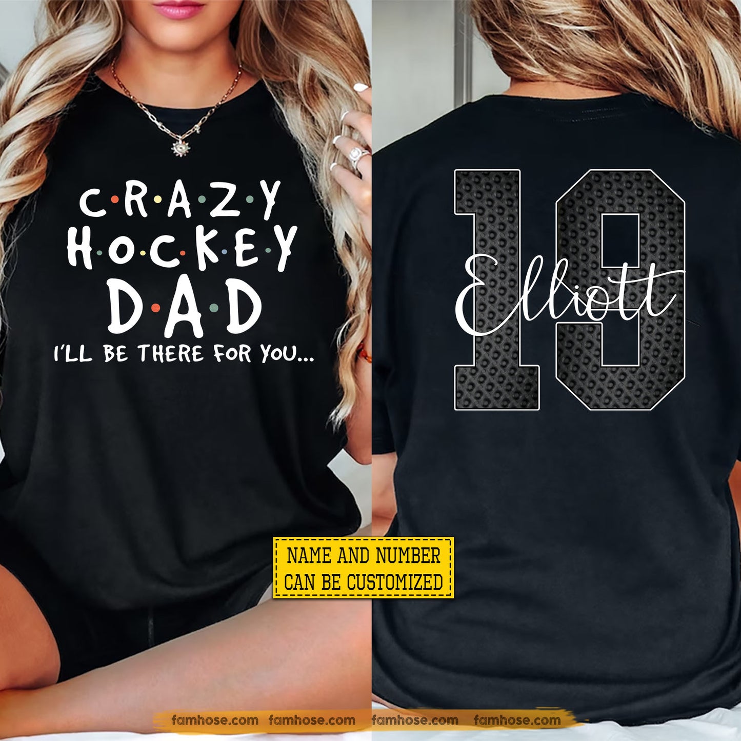 Personalized Hockey Dad Two-sided T-shirt, Crazy Hockey Dad Sport Tees Father's Day Gift For Hockey Lovers