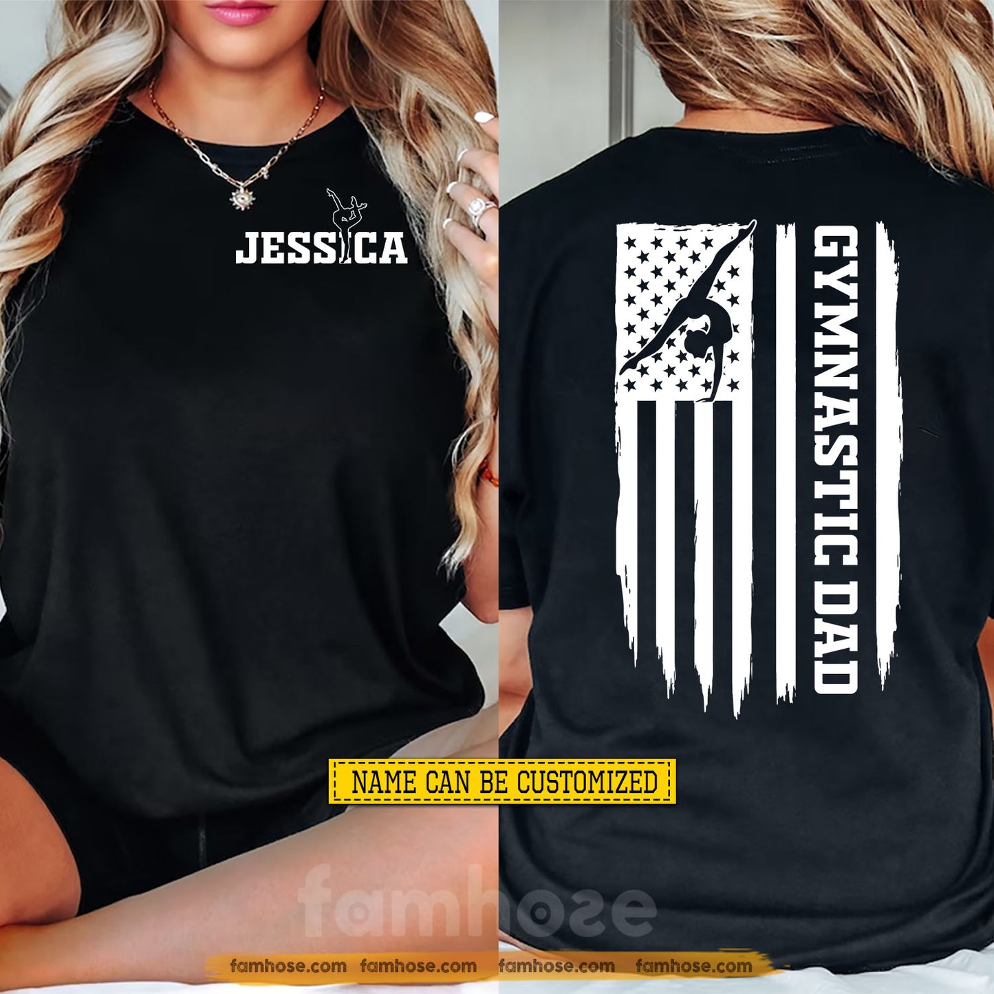 Personalized Gymnastic Dada Two-sided T-shirt, Gymnastic Dad Sport Tees Father's Day Gift For Gymnastic Lovers