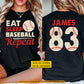 Personalized Baseball Two-sided T-shirt, Eat Sleep Baseball Repeat Sport Tees Gift For Baseball Lover