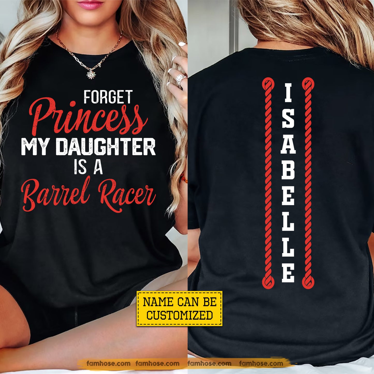 Personalized Barrel Racing Parent Two-sided T-shirt, Forget Princess My Daughter Is A Barrel Racer Sport Tees Gift For Barrel Racer