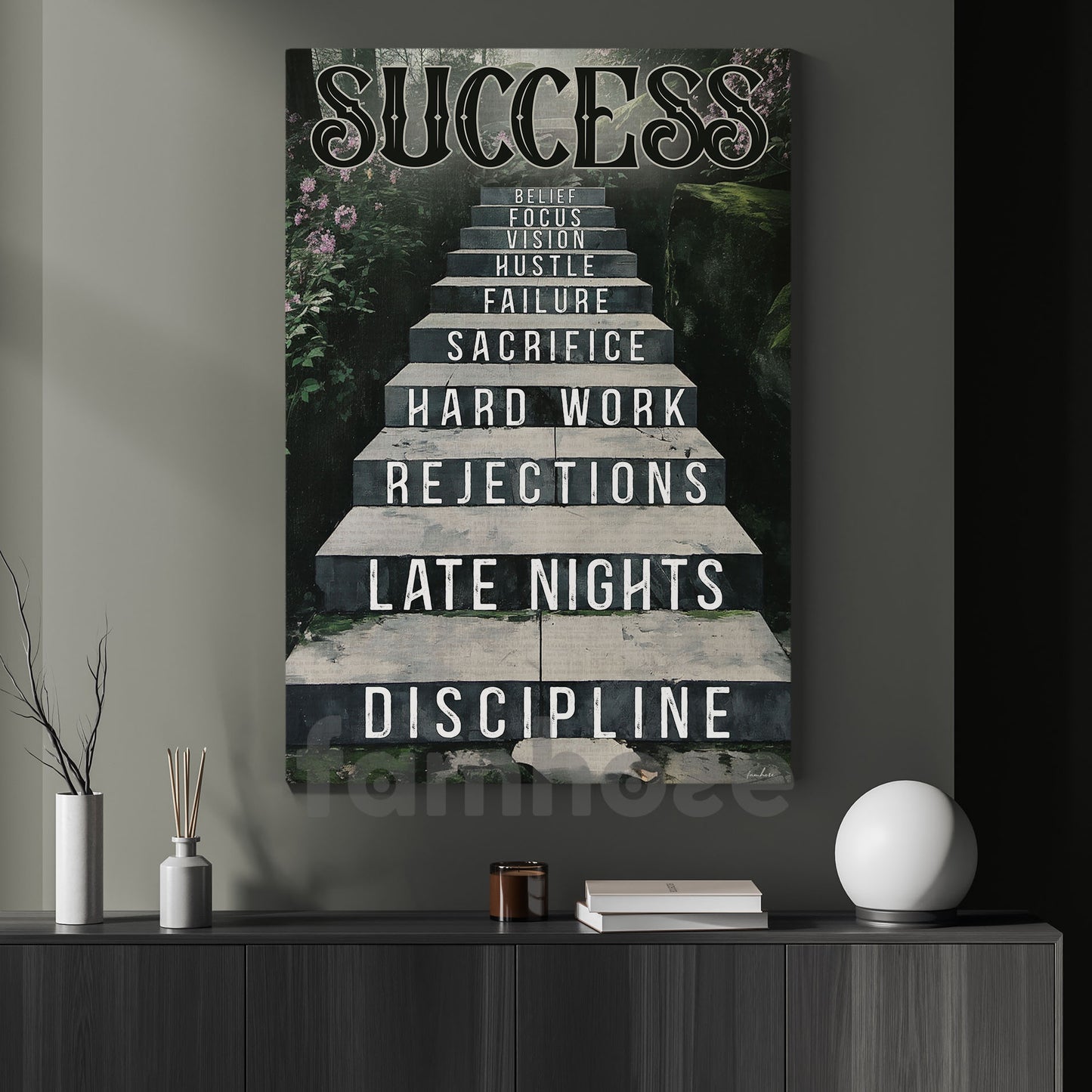 Motivational Quote Canvas Painting, Success Is Built One Step At A Time Wall Art Decor, Poster Gift To Decor House Or Office