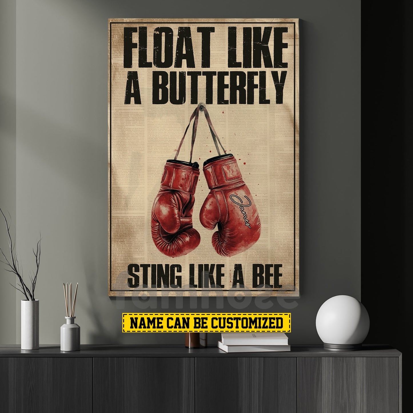 Personalized Boxing Canvas Painting, Float Like A Butterfly Sport Wall Art Decor, Poster Gift For Boxer