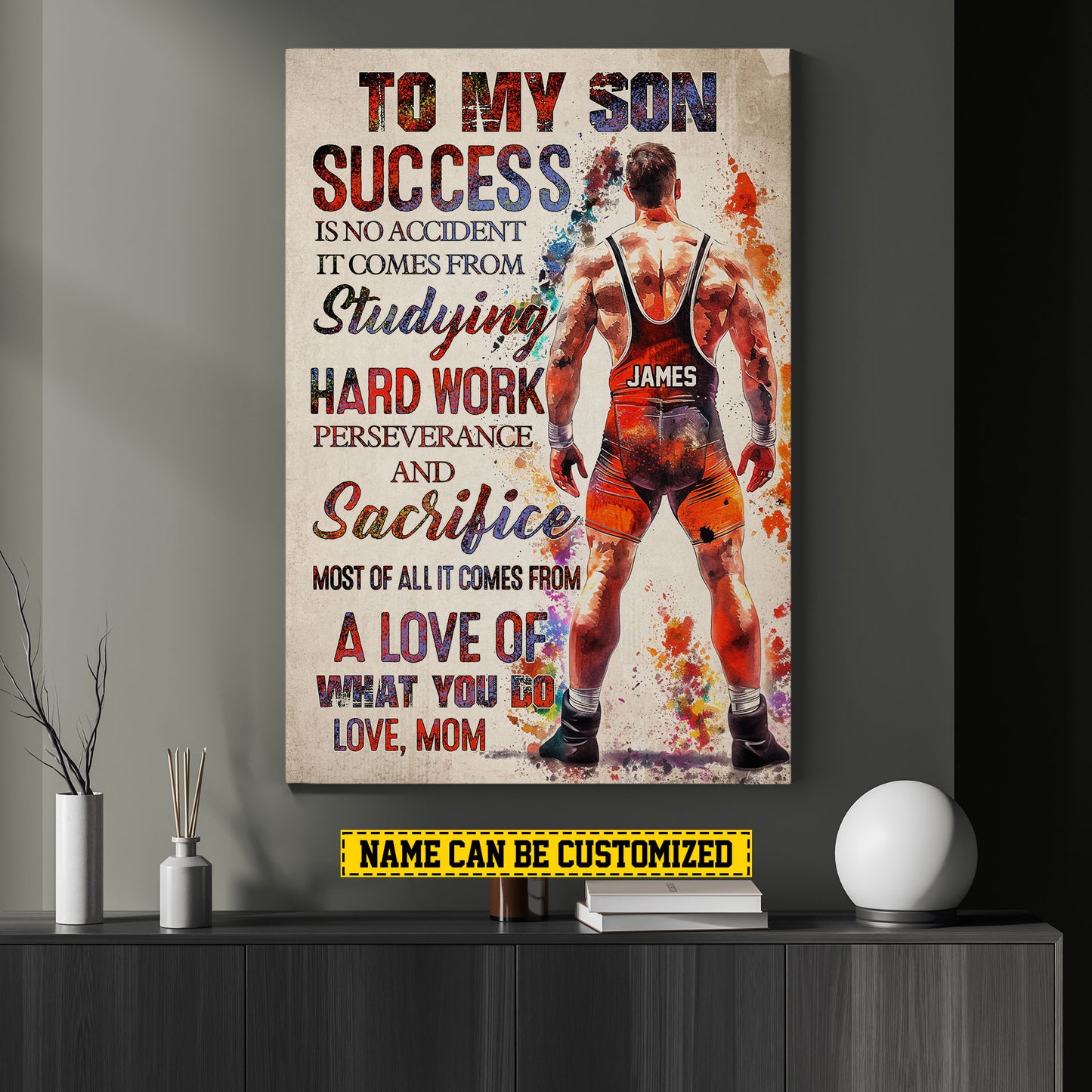 Personalized Wrestling Boy Canvas Painting, To My Son Love Of What You Do, Sports Quotes Wall Art Decor, Poster Gift For Wrestling Lovers, Wrestling Boys