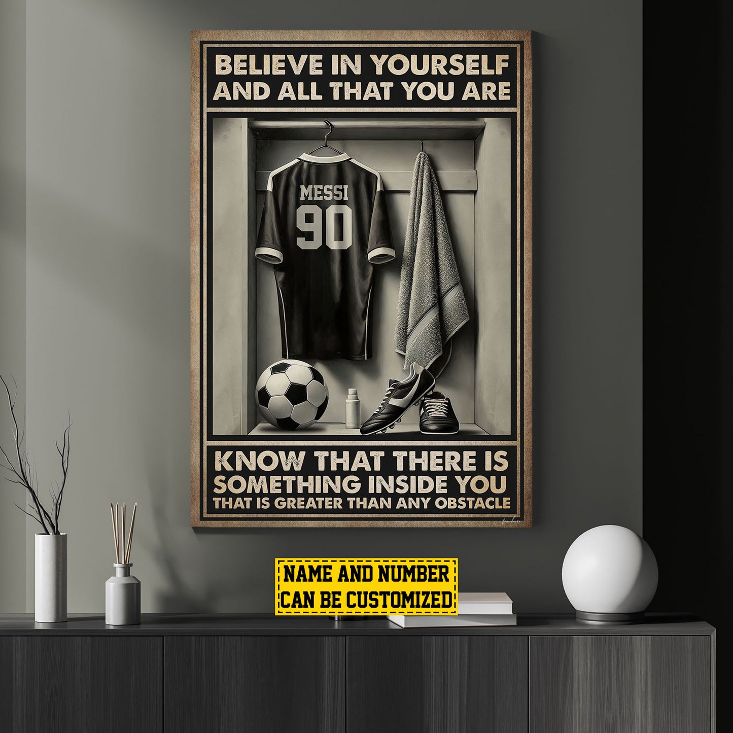 Personalized Motivational Soccer Canvas Painting, Believe In Yourself, Sports Quotes Wall Art Decor, Poster Gift For Soccer Lovers, Soccer Players