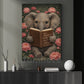 Cute Reading Elephant Canvas Painting, Bookworm Elephant Wall Art Decor, Poster Gift For Reading Lovers