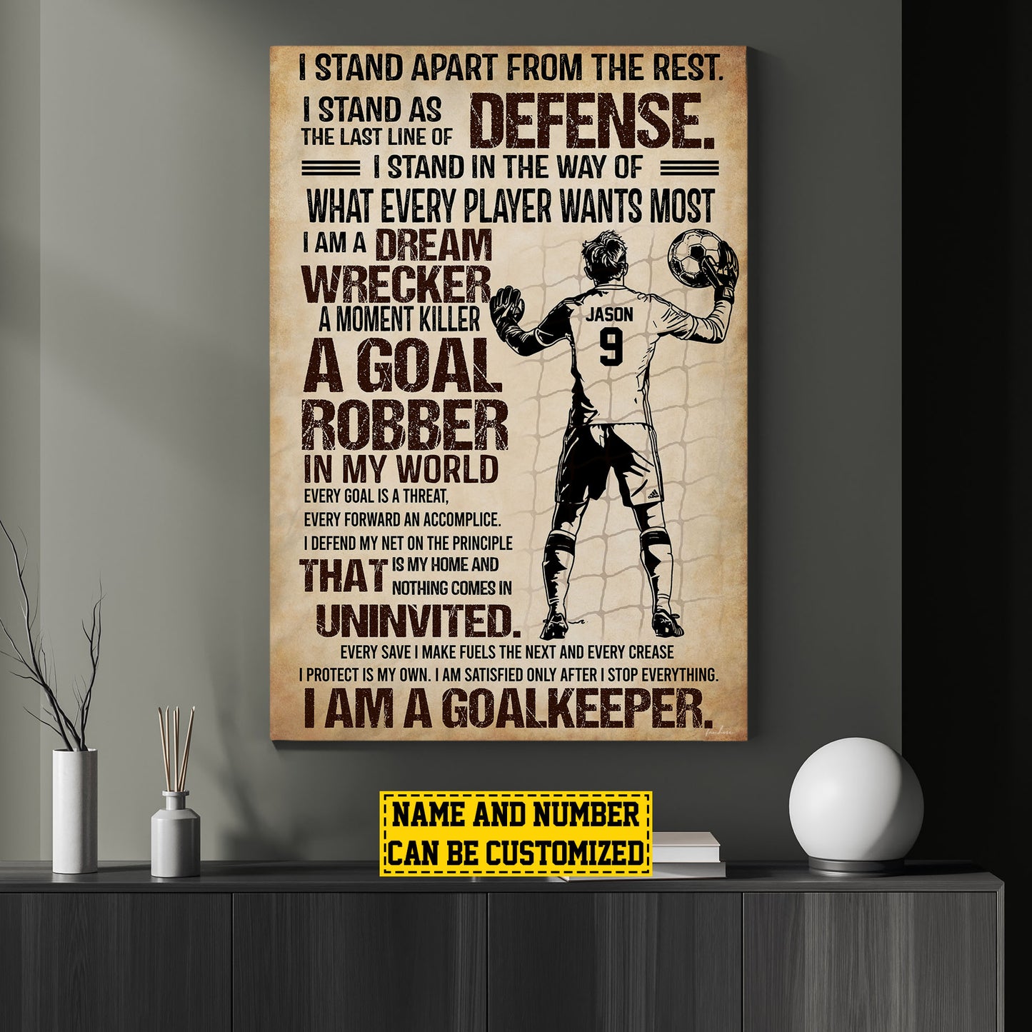 Personalized Motivational Soccer Boy Canvas Painting, I Am A Goalkeeper, Sports Quotes Wall Art Decor, Poster Gift For Soccer Lovers