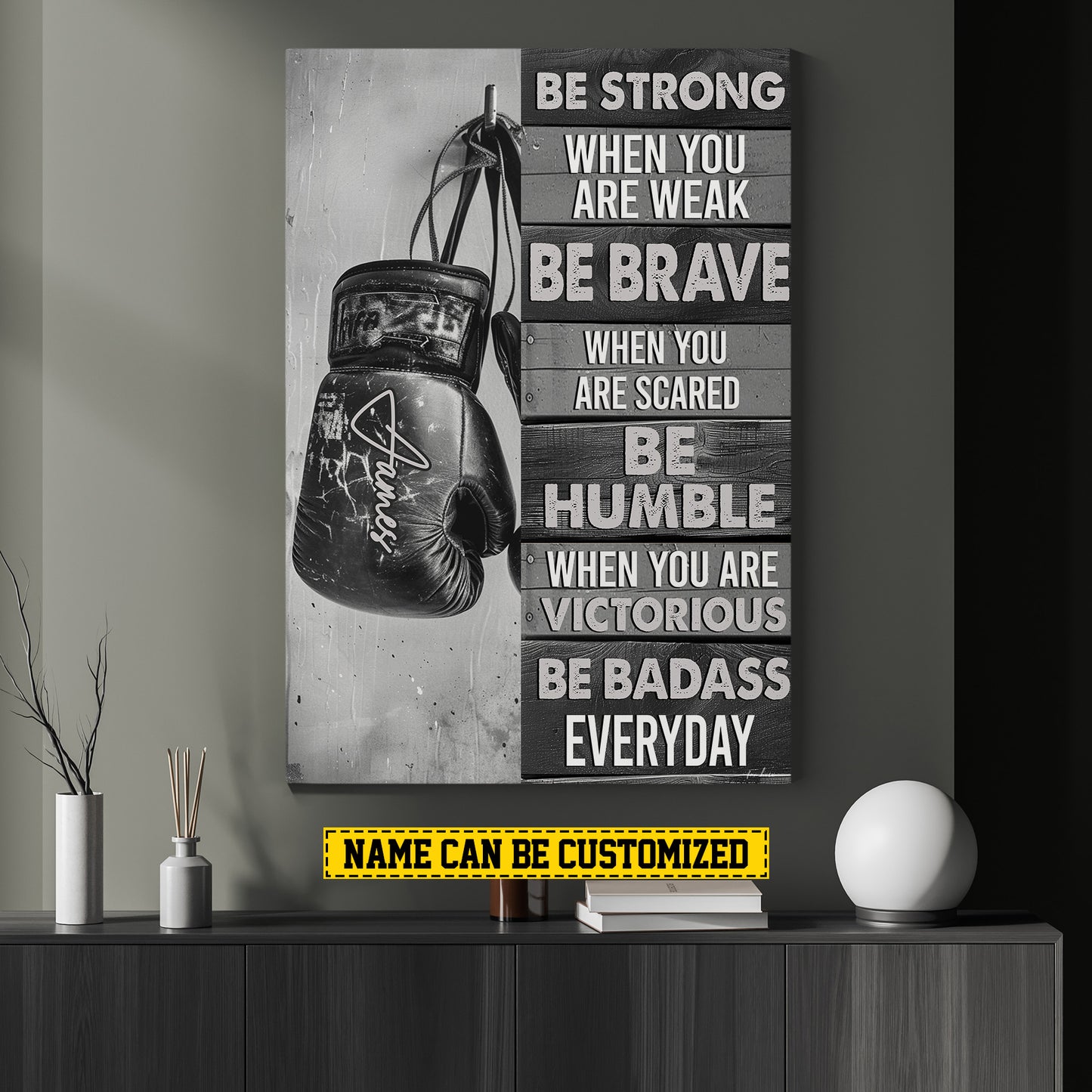 Personalized Boxing Canvas Painting, Be Strong Brave humble Badass, Sports Quotes Wall Art Decor, Poster Gift For Boxing Lovers