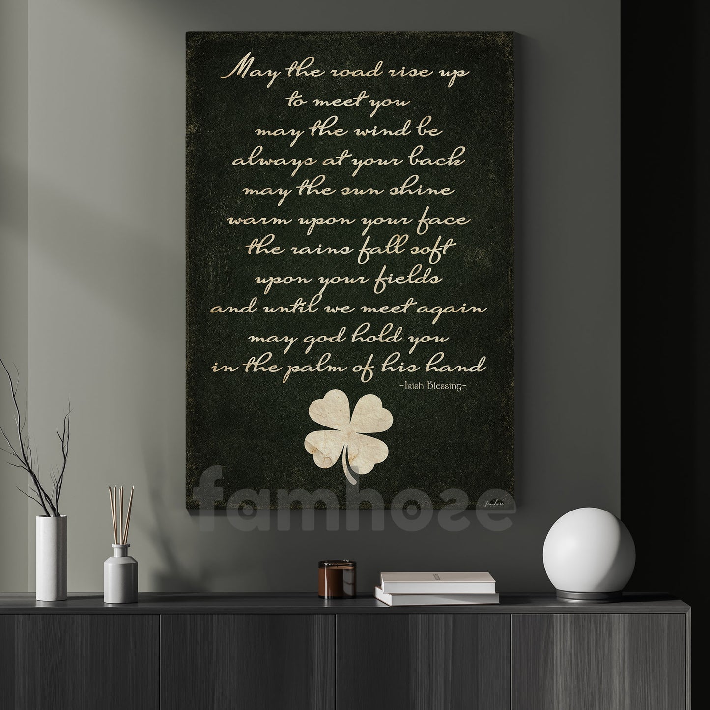 Four-Leaf Clover Quote Canvas Painting, May The Road Rise Up To Meet You Wall Art Decor, Shamrock Poster St Patrick's Day Gift For Irish Lover