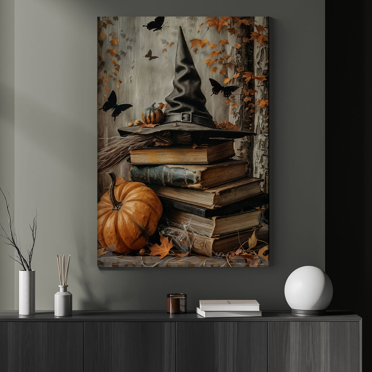 October Whispers And Witchcraft, Witches Canvas Painting, Spooky Season Wall Art Decor, Halloween Poster Gift For Witch Book Lovers