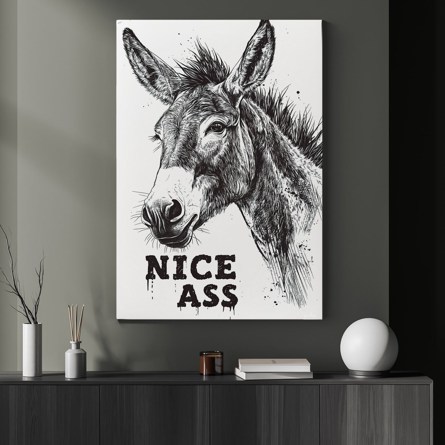 Funny Donkey Bathroom Canvas Painting, Nice Ass Wall Art Decor, Restroom Poster Gift For Donkey Lovers