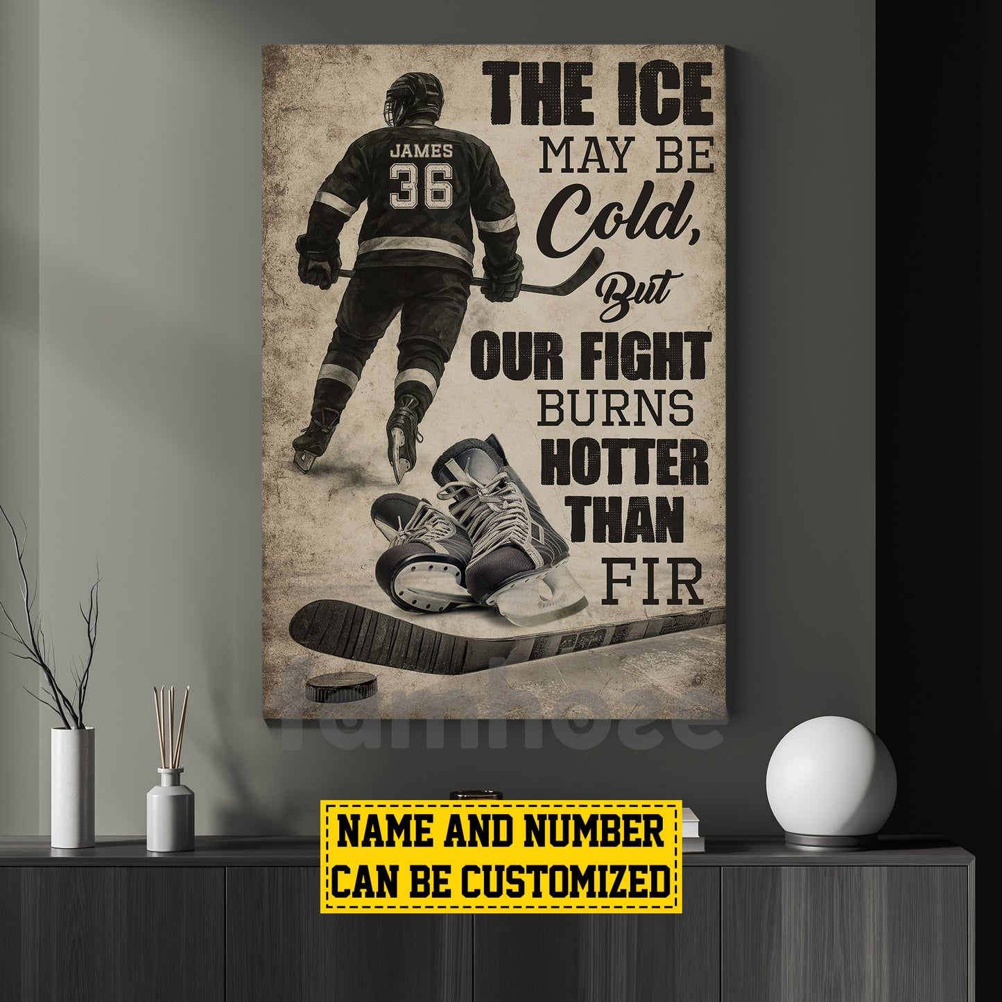 Motivational Personalized Hockey Man Canvas Painting, The Ice May Be Cold Sport Wall Art Decor, Poster Gift For Hockey Lovers